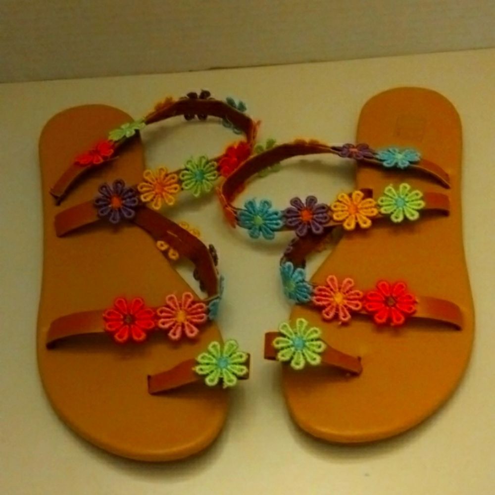 Fun Colorful flower flat sandals women size 9/40